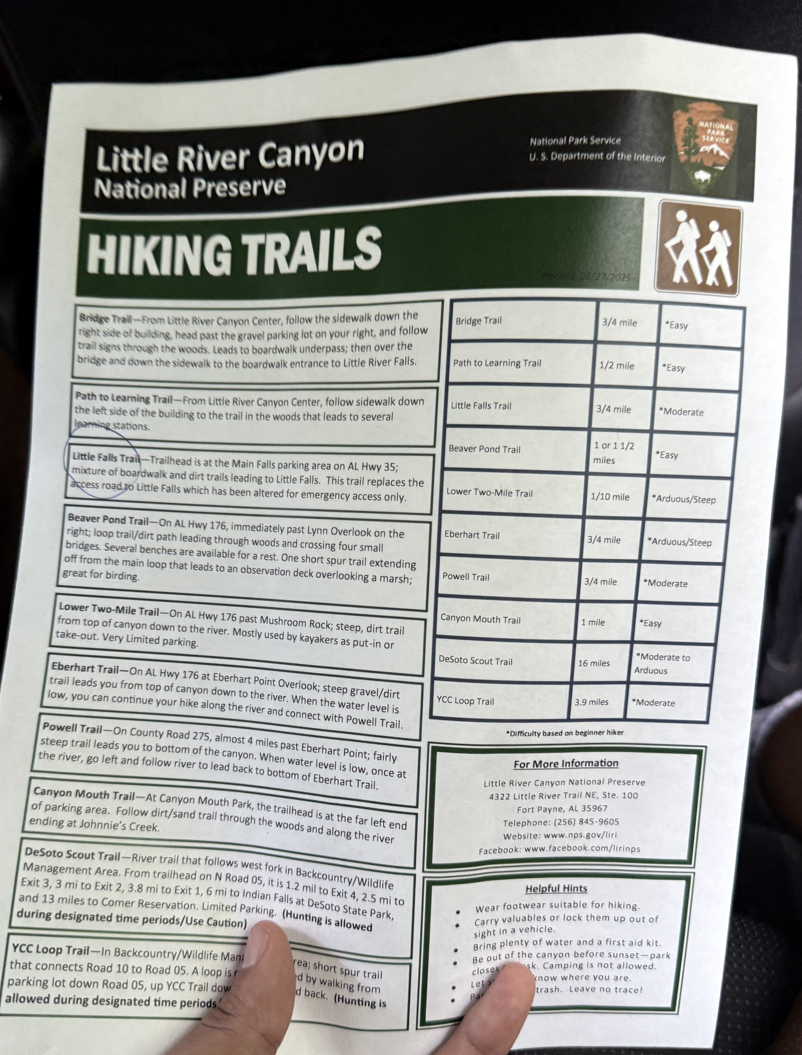 Little River Canyon Hiking Trails Map